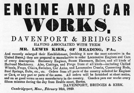 Davenport & Bridges 1849 Advertisement
