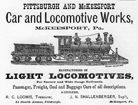 Pittsburgh & McKeesport Car & Loco. Works 1876 Advertisement