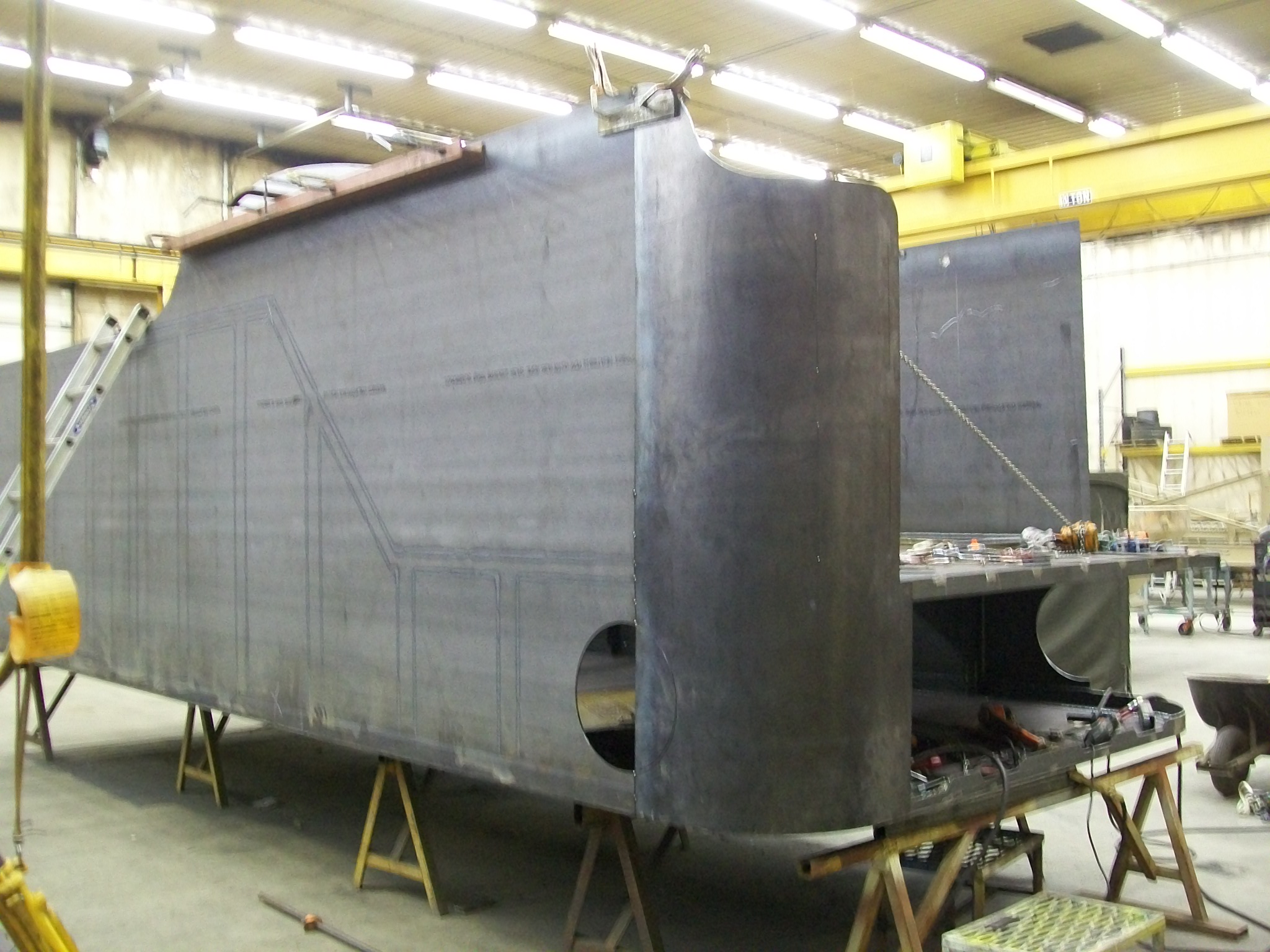 New C&NW 1385 tender tank under construction at DRM Industries. February 28, 2012. Photo by DRM Industries