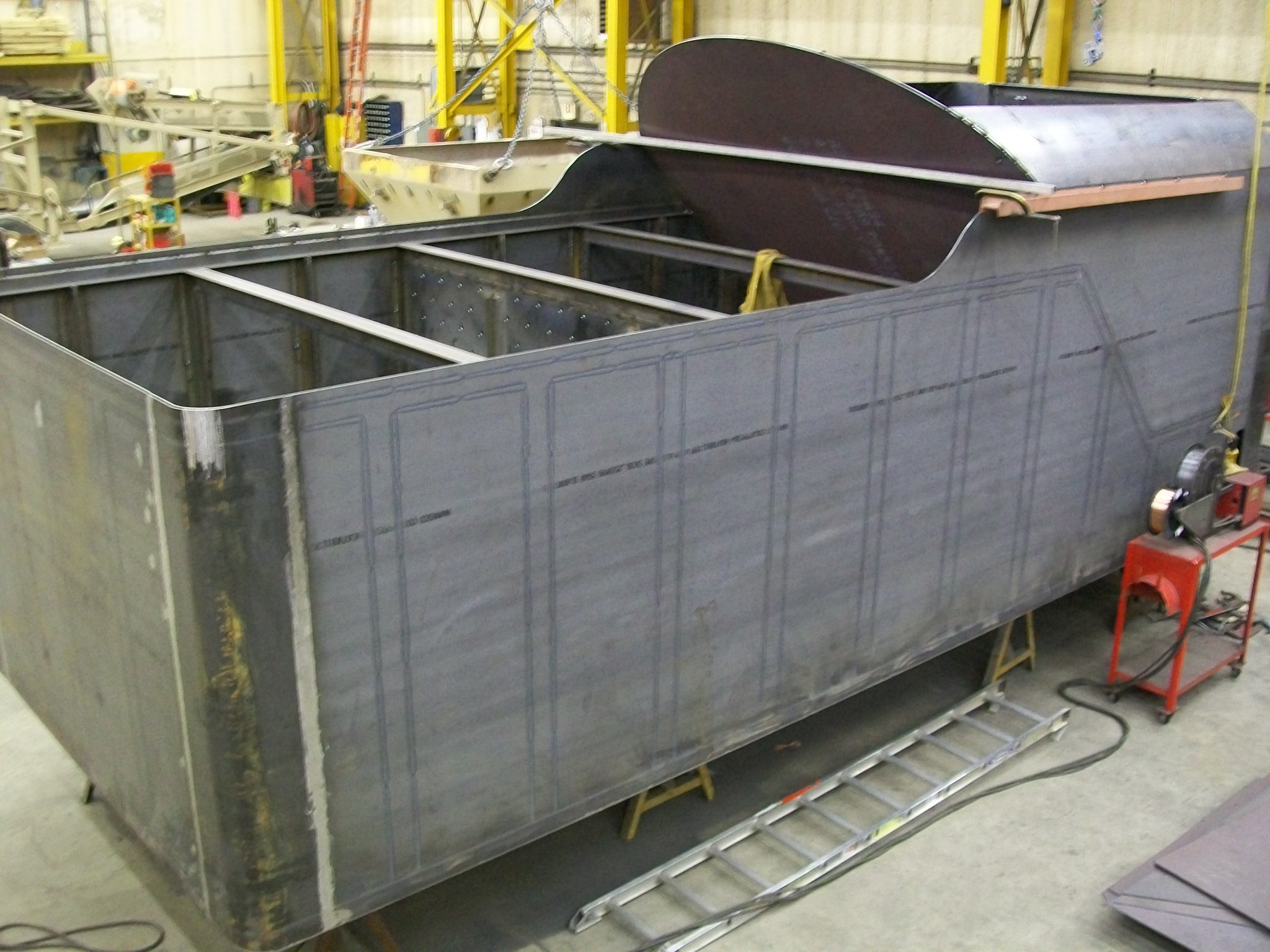 New C&NW 1385 tender tank under construction at DRM Industries. March 2, 2012. Photo by DRM Industries