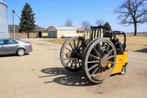 Forklift carrying driving wheels