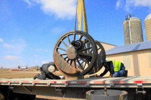 Driving wheels suspended by crane