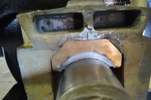 Detail of bearing on one of C&NW 1385's front truck wheels.