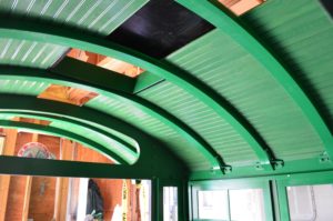 Cab ceiling and roof hatch.
