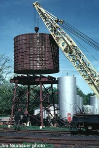 Water tank erected, 1974; Jim Neubauer photo.