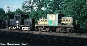 W.F. Hall Printing Co. Whitcomb diesel at Mid-Continent. Paul Swanson photo, June 1986.