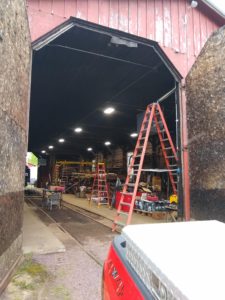 View of Engine House interior with bright lights installed