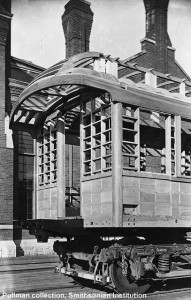 The Pullman photos on this page were taken of a car built by Pullman in 1889. This car was a standard 17-window coach identical to MLS&W #63. Pullman built the car for display to show its design and construction. Note the use of solid blocking which was not used in the MLS&W #63. Pullman Collection, Smithsonian Institution.