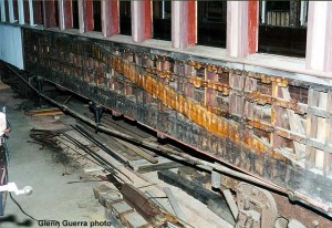 The side framing of the Milwaukee Lake Shore and Western #63 as we found it. Note the lack of blocking and other details found in the Pullman car.