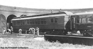 C&IM 90 as an all-wood car, just as it was received from CP&StL; at Jacksonville, IL roundhouse, c.1926; Ray Buhrmaster collection