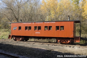 exterior view of drovers caboose in Mid-Continent's train yard