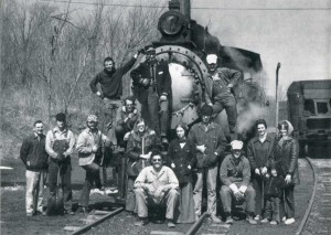 Volunteer with steam locomotive in 1971