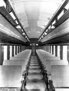 Builders photo of interior of DLW 424, sister to DLW 425 at the museum; Pullman photo, Smithsonian Institution; from Paul Swanson