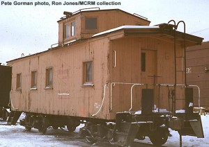 MILW caboose #01524 at Milwaukee Shops before delivery to MCRM. 1962. Pete Gorman photo, Ron Jones/MCRM collection.