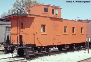 MILW #01524 wooden caboose, fresh paint, roster shot. Oct. 1970. Ektachrome 35mm transparency. Philip A. Weibler photo.