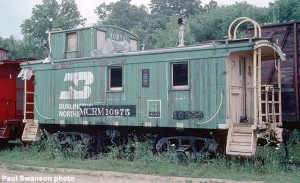 BN 10975 caboose before painting, August, 1983, 35mm Kodachrome transparency. Paul Swanson photo.