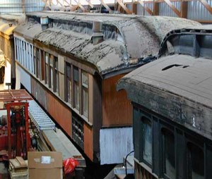 Milwaukee, Lake Shore & Western #63 inside the Car Shop at Mid-Continent, awaiting restoration.