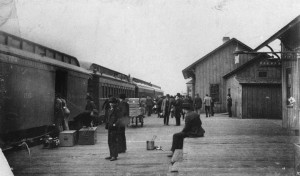 Passenger and freight business was brisk this day, as a Lake Shore passenger train stops at Antigo, Wisconsin. Langlade County Historical Society.