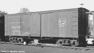 Soo Line #15604 wooden boxcar, date unknown. At North Freedom. Philip A. Weibler photo.