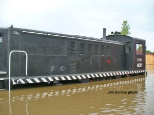 #1256 during the catastrophic flood, June 11, 2008. She has since had her running gear completely rebuilt. Jim Connor photo.