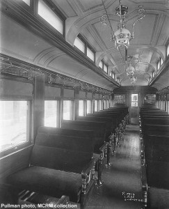 Builders photo of interior of Wisconsin Central #64, similar to MCRM's WC #63.  Pullman photo, MCRM collection